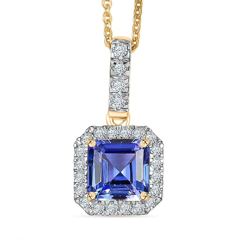 shop lc Asscher Cut Premium Tanzanite Lab Grown Diamond Pendant in 14K Yellow Gold with 18K Vermeil YG Over Sterling Silver Necklace 1.60 ctw (20 Inches)