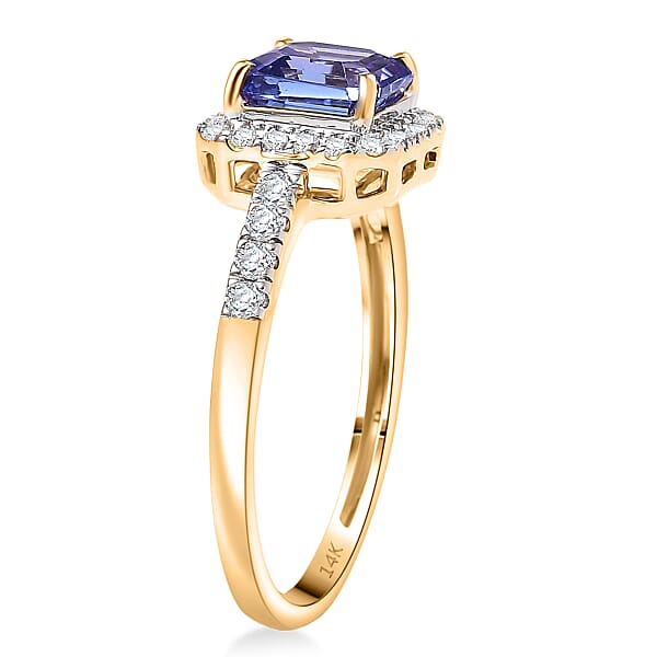 Shop Lc Asscher Cut Tanzanite Lab Grown Diamond Halo Ring In 14K Yellow Gold 1.35 Ctw