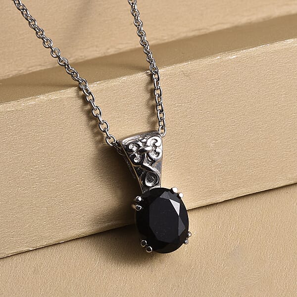 Shop Lc Australian Black Tourmaline 2.75 Ctw Pendant Necklace In Stainless Steel 20 Inches