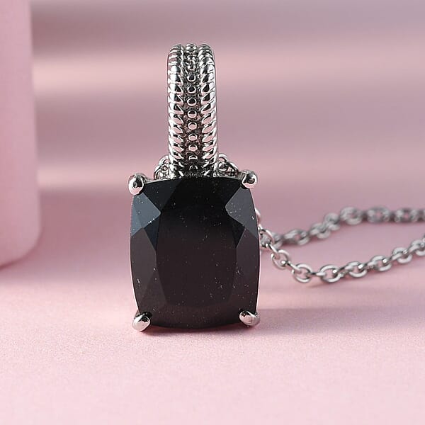 Shop Lc Australian Black Tourmaline 6.25 Ctw Solitaire Pendant Necklace For Women In Stainless Steel 20 Inches