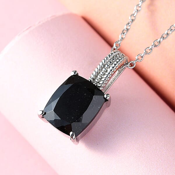 Shop Lc Australian Black Tourmaline 6.25 Ctw Solitaire Pendant Necklace For Women In Stainless Steel 20 Inches