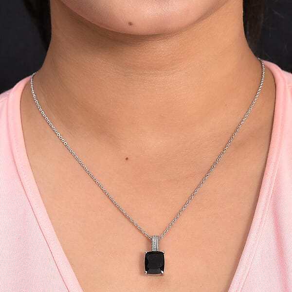 Shop Lc Australian Black Tourmaline 6.25 Ctw Solitaire Pendant Necklace For Women In Stainless Steel 20 Inches