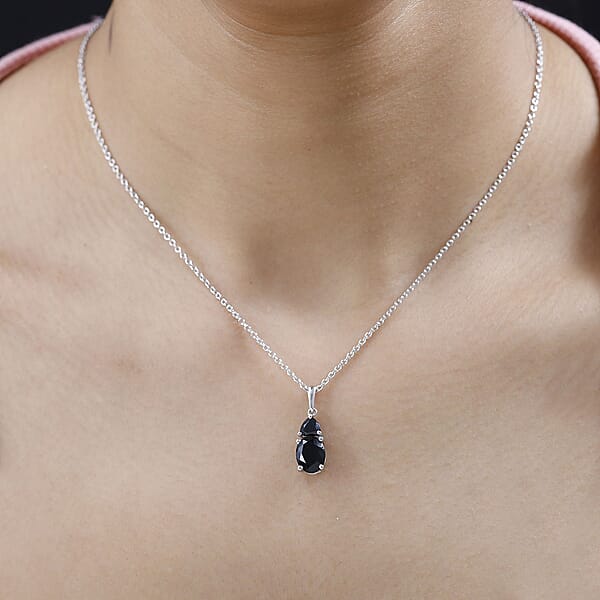 Shop Lc Australian Black Tourmaline And Thai Black Spinel Pendant Necklace 20 Inches In Platinum Over Sterling Silver 2.50 Ctw