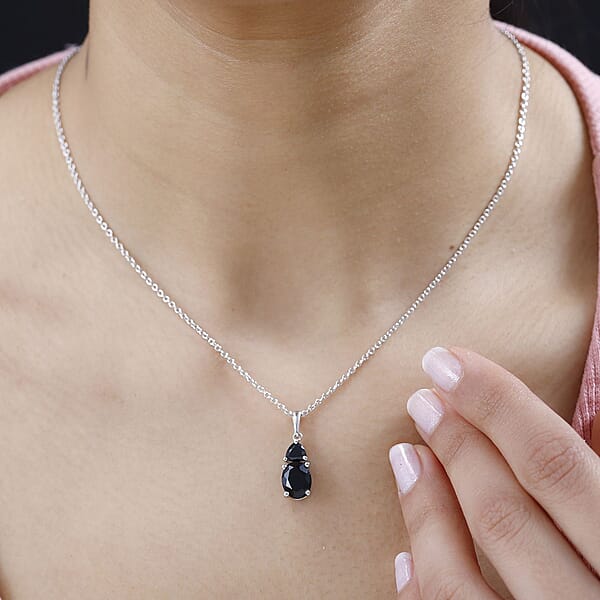 Shop Lc Australian Black Tourmaline And Thai Black Spinel Pendant Necklace 20 Inches In Platinum Over Sterling Silver 2.50 Ctw