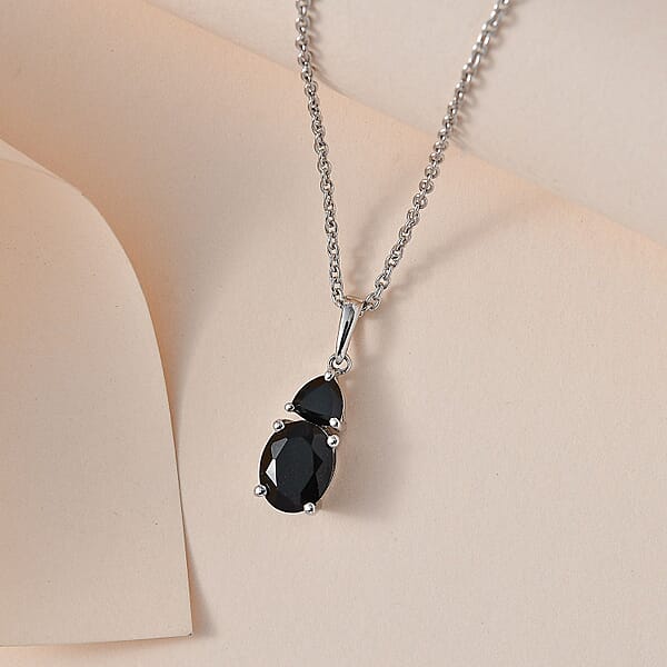 Shop Lc Australian Black Tourmaline And Thai Black Spinel Pendant Necklace 20 Inches In Platinum Over Sterling Silver 2.50 Ctw