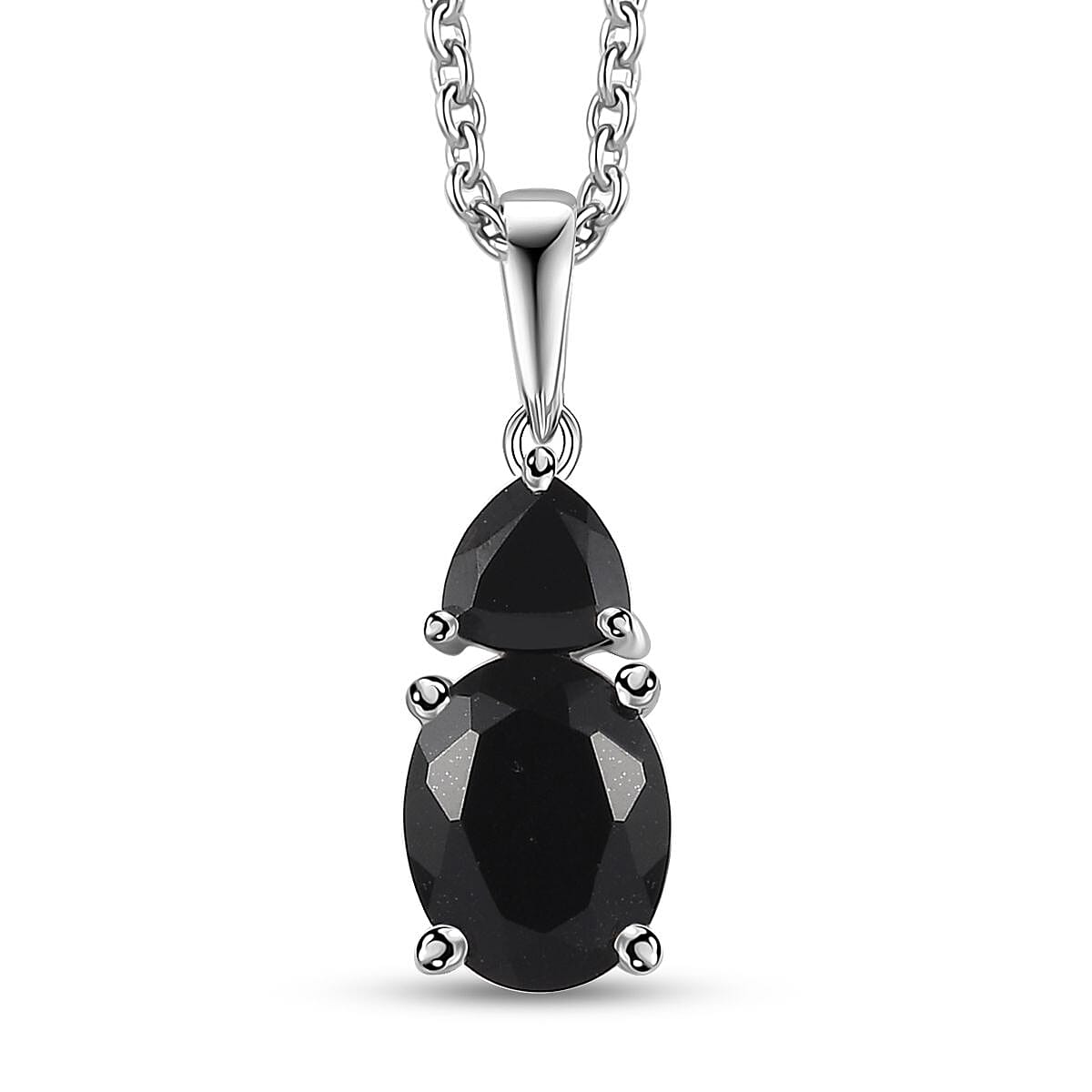 shop lc Australian Black Tourmaline and Thai Black Spinel Pendant Necklace 20 Inches in Platinum Over Sterling Silver 2.50 ctw