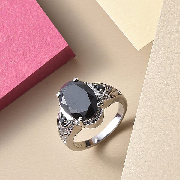 Shop Lc Australian Black Tourmaline Thai Black Spinel Ring In Stainless Steel 6.50 Ctw