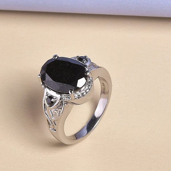 Shop Lc Australian Black Tourmaline Thai Black Spinel Ring In Stainless Steel 6.50 Ctw