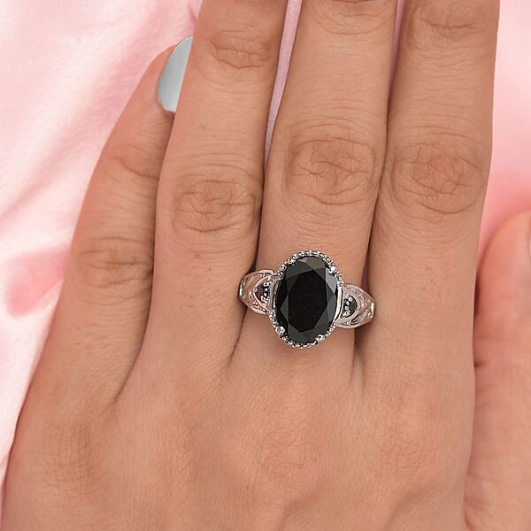 Shop Lc Australian Black Tourmaline Thai Black Spinel Ring In Stainless Steel 6.50 Ctw