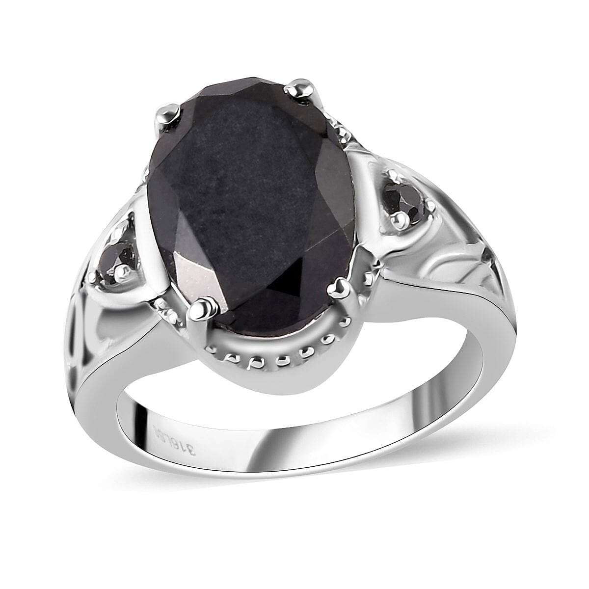 shop lc Australian Black Tourmaline Thai Black Spinel Ring in Stainless Steel 6.50 ctw