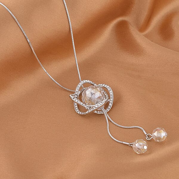Shop Lc Austrian Crystal And White Aurora Borealis Glass Necklace In Silvertone 18-36 Inches
