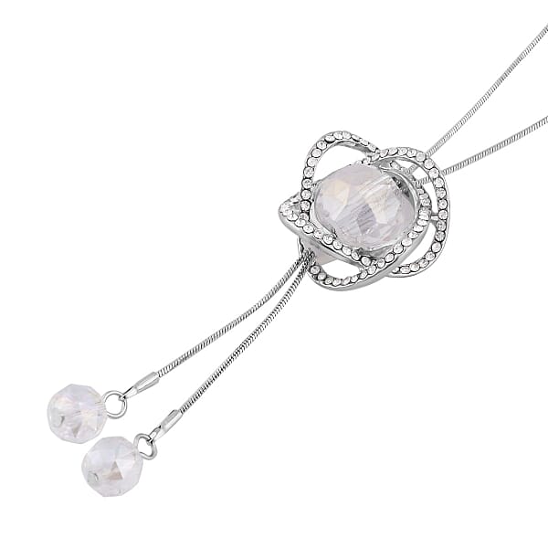 Shop Lc Austrian Crystal And White Aurora Borealis Glass Necklace In Silvertone 18-36 Inches
