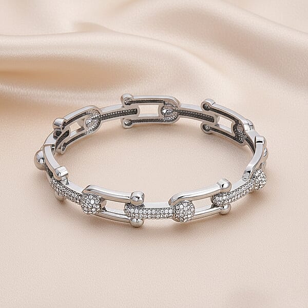 Shop Lc Austrian Crystal Bangle Bracelet In Silvertone (7.50 In)