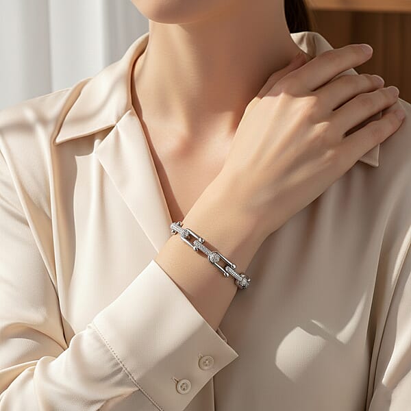 Shop Lc Austrian Crystal Bangle Bracelet In Silvertone (7.50 In)