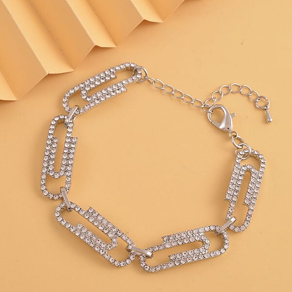 Shop Lc Austrian Crystal Beautiful Paper Clip Bracelet In Silvertone (7.0-9.0In)