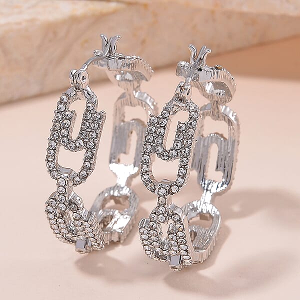 Shop Lc Austrian Crystal Beautiful Paper Clip Hoop Earrings In Silvertone