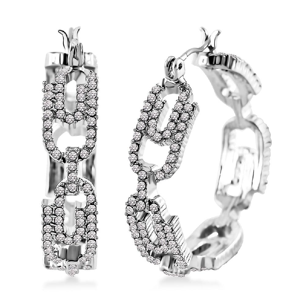 shop lc Austrian Crystal Beautiful Paper Clip Hoop Earrings in Silvertone