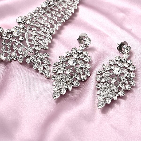 Shop Lc Austrian Crystal Earrings And Bib Necklace In Silvertone 20-23 Inches