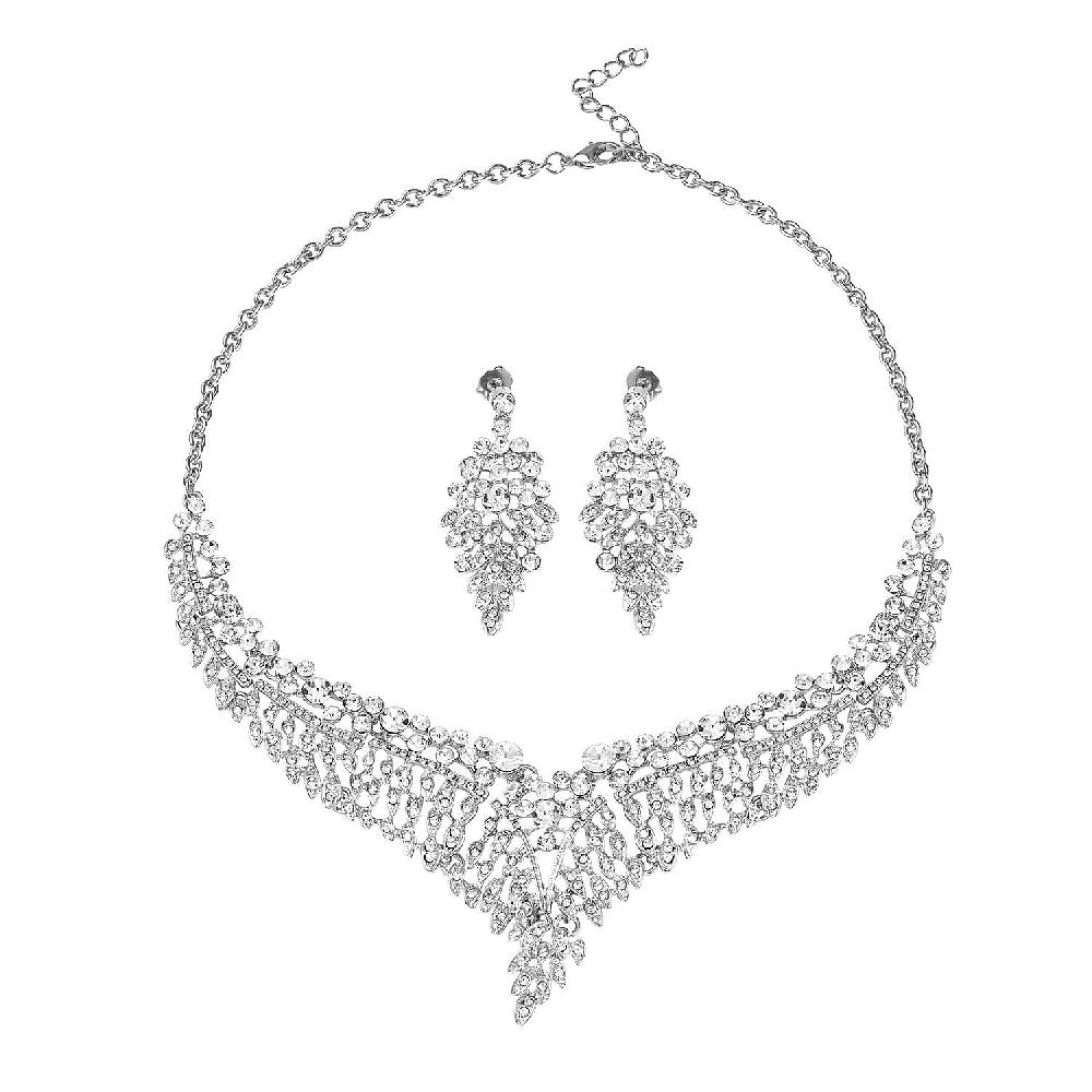 shop lc Austrian Crystal Earrings and Bib Necklace in Silvertone 20-23 Inches