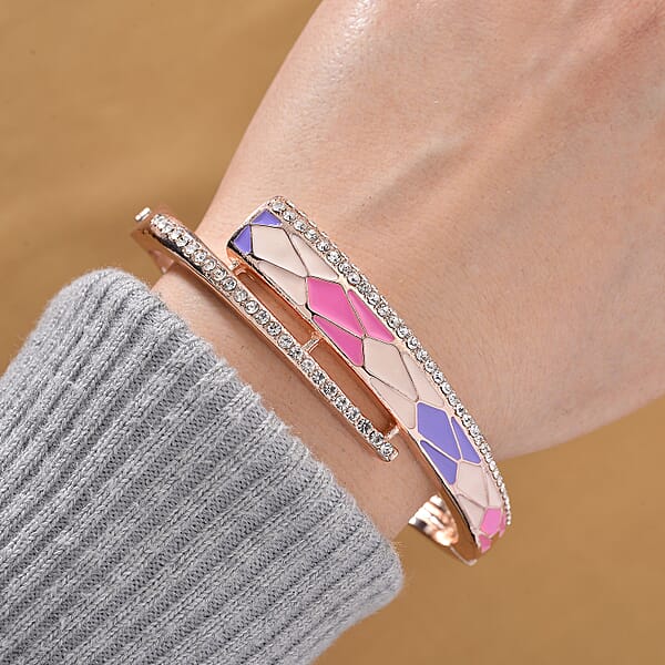 Shop Lc Austrian Crystal Enameled Bangle Bracelet In Rosetone (7.50 In)