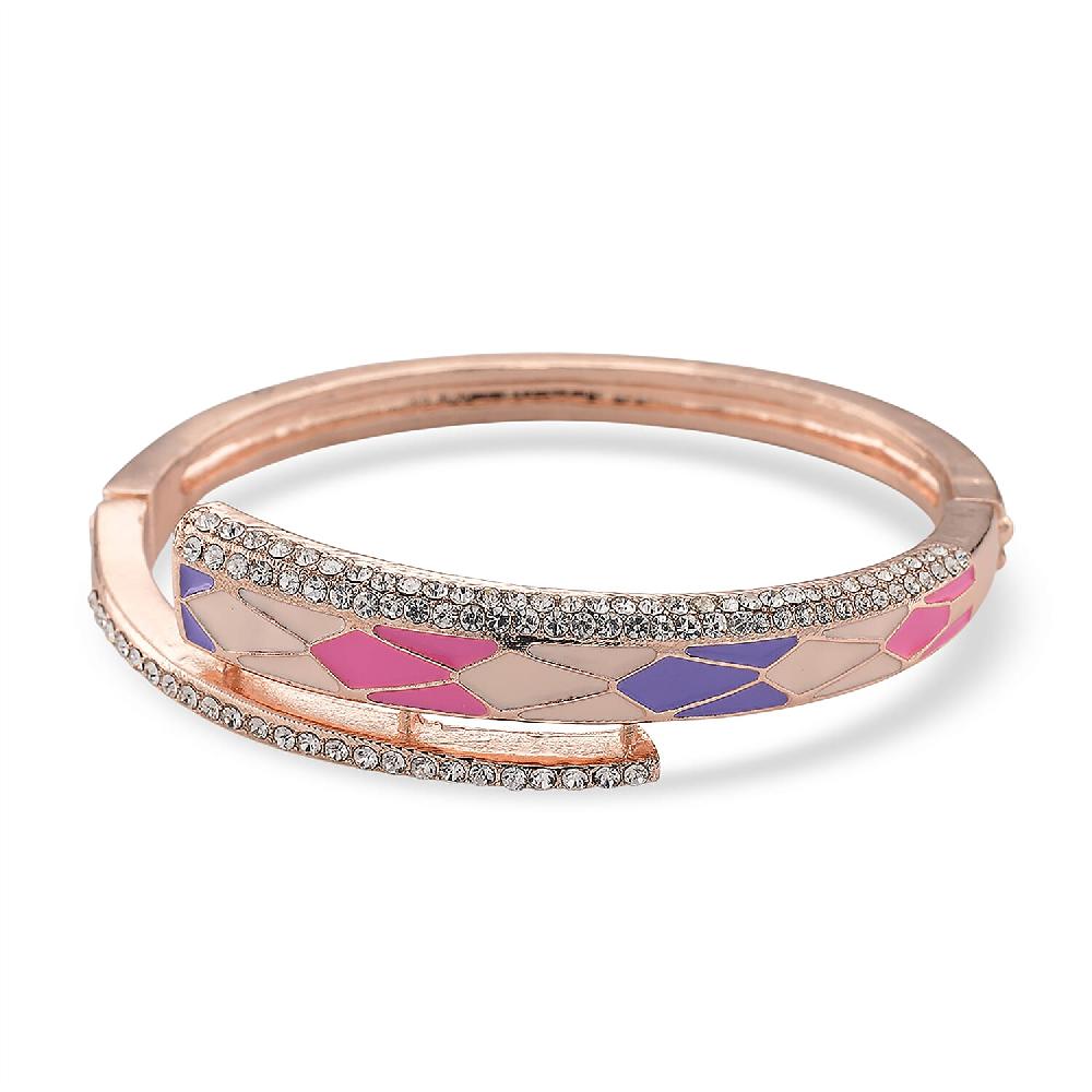 shop lc Austrian Crystal Enameled Bangle Bracelet in Rosetone (7.50 In)