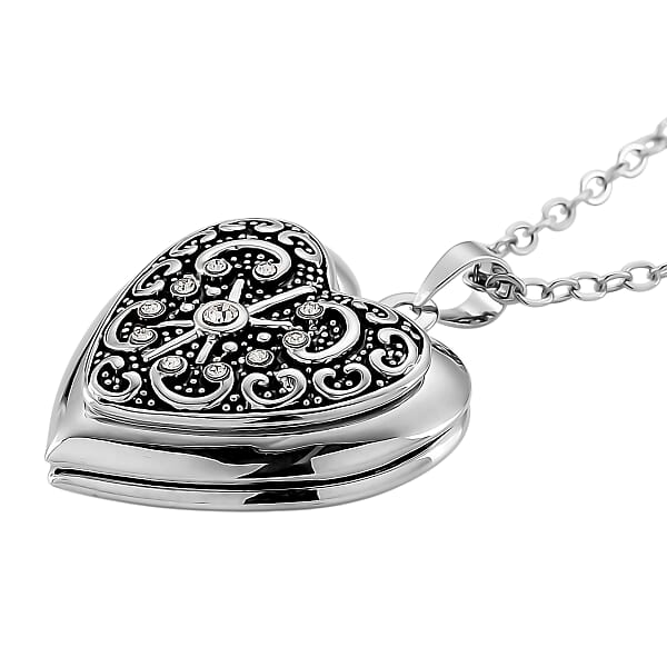 Shop Lc Austrian Crystal Heart Locket Pendant Necklace In Stainless Steel 20-22 Inches