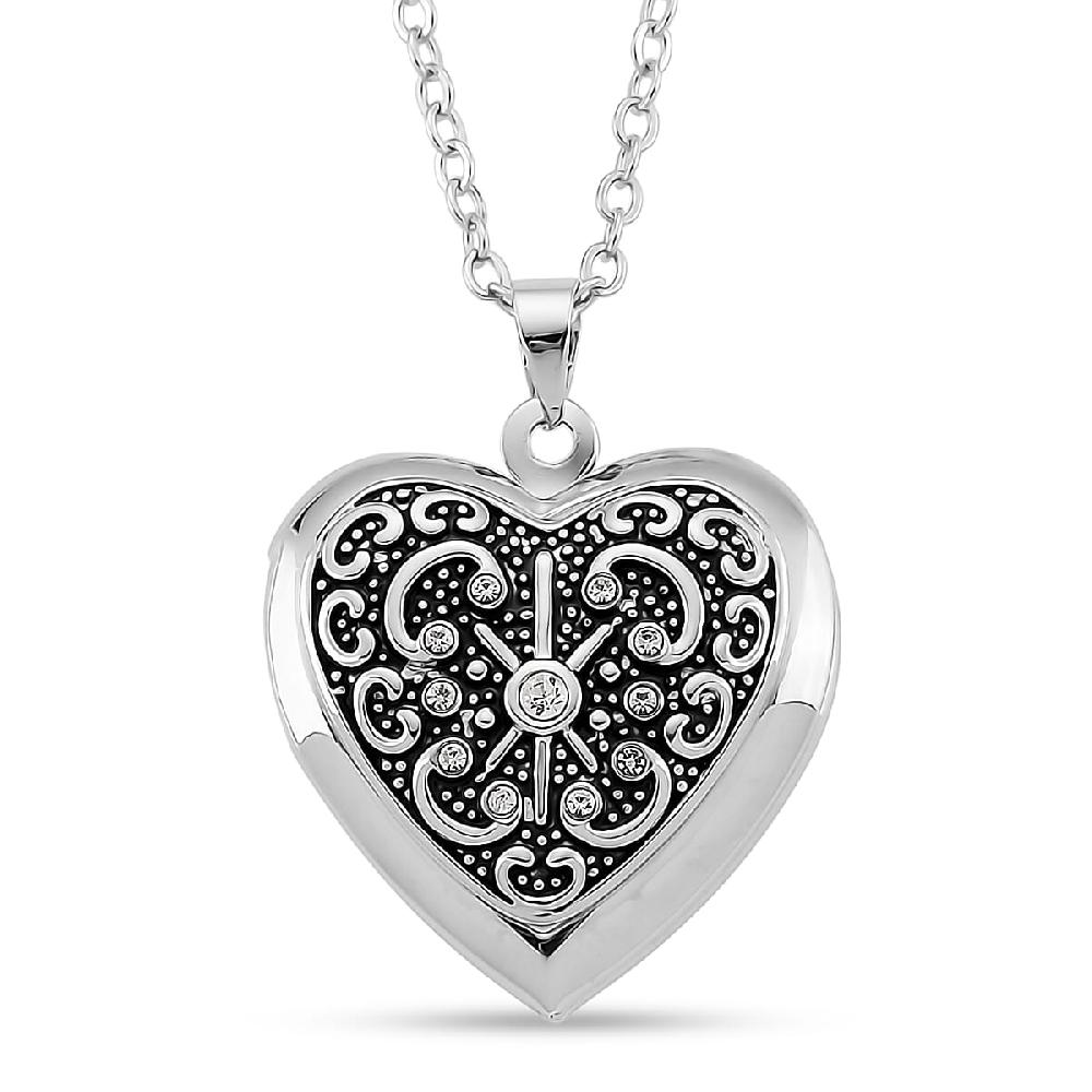 shop lc Austrian Crystal Heart Locket Pendant Necklace in Stainless Steel 20-22 Inches