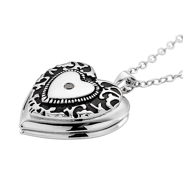 Shop Lc Austrian Crystal Heart Shaped Pendant Necklace In Stainless Steel 20-22 Inches
