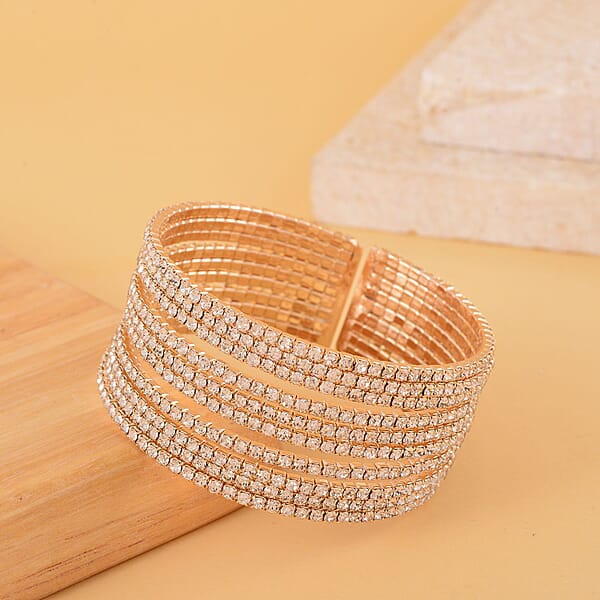 Shop Lc Austrian Crystal Layered Look Cuff Bracelet In Goldtone (6.50-7In)