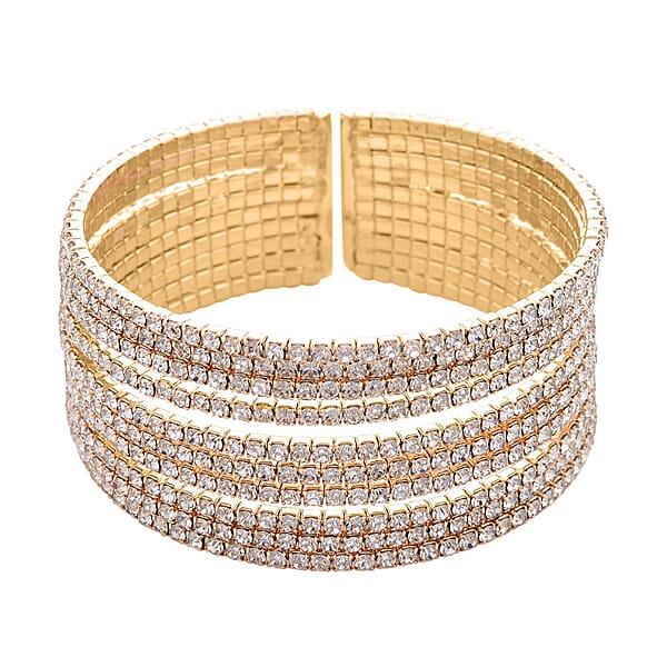 Shop Lc Austrian Crystal Layered Look Cuff Bracelet In Goldtone (6.50-7In)
