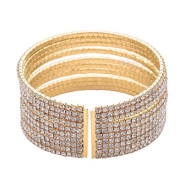 Shop Lc Austrian Crystal Layered Look Cuff Bracelet In Goldtone (6.50-7In)