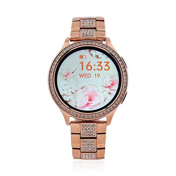Shop Lc Austrian Crystal Multi Functional Smart Watch In Rosetone With Stainless Steel Butterfly Buckle