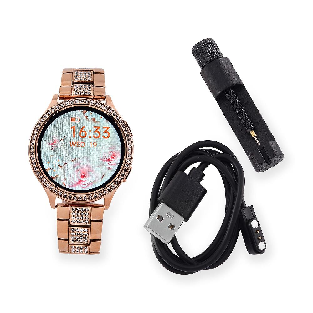 shop lc Austrian Crystal Multi Functional Smart Watch in Rosetone with Stainless Steel Butterfly Buckle
