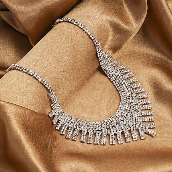 Shop Lc Austrian Crystal Waterfall Necklace In Rosetone 24 Inches