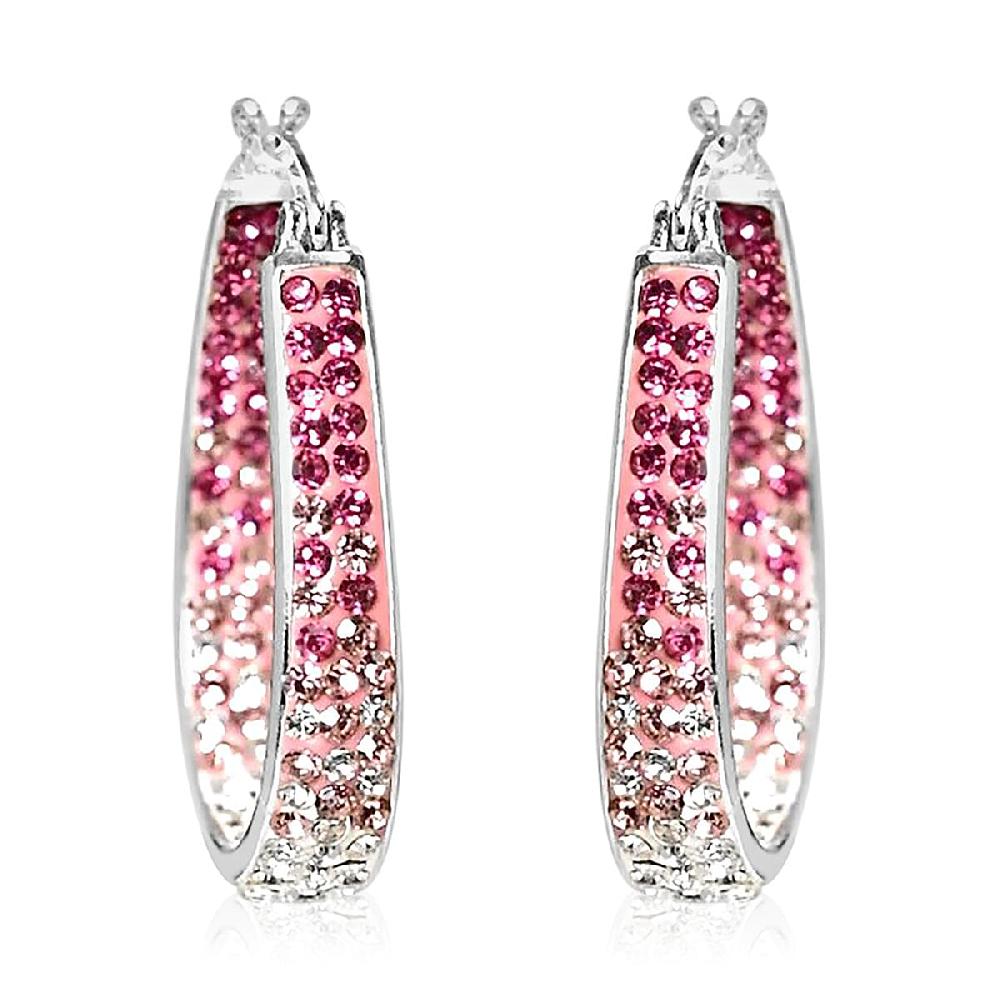 shop lc Austrian White Crystal Pink Crystal Earrings in Silvertone Inside Out Hoops For Women