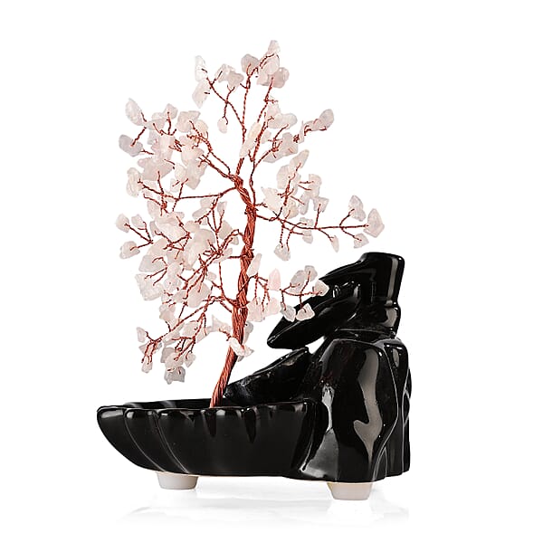 Shop Lc Backflow Incense Burner With Rose Quartz Tree Back Flow Incense Holder With 30 Incense Cones Tree - 150 Beads