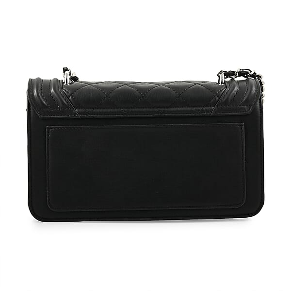 Shop Lc Badgley Mischka Black Quilted Vegan Leather Pearl Crossbody Bag (10x6x3.5)