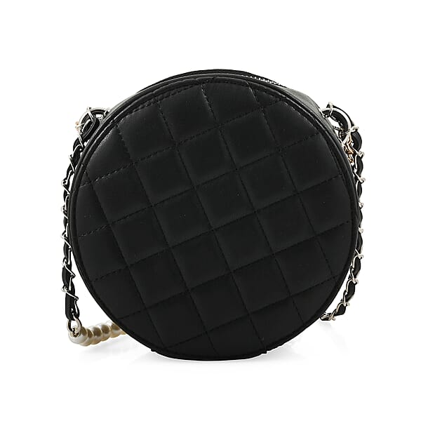 Shop Lc Badgley Mischka Black Quilted Vegan Leather Round Crossbody Bag