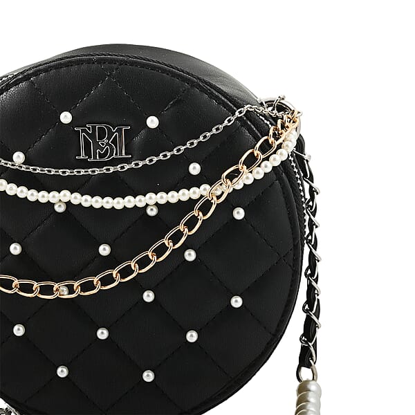 Shop Lc Badgley Mischka Black Quilted Vegan Leather Round Crossbody Bag