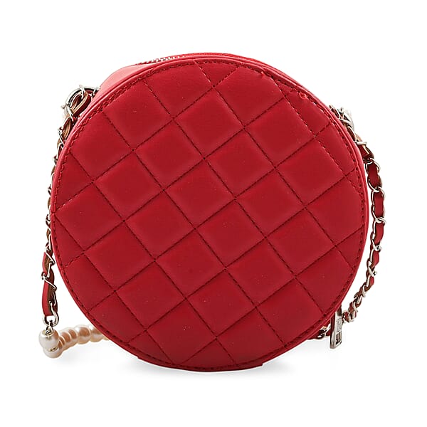 Shop Lc Badgley Mischka Red Quilted Vegan Leather Round Crossbody Bag