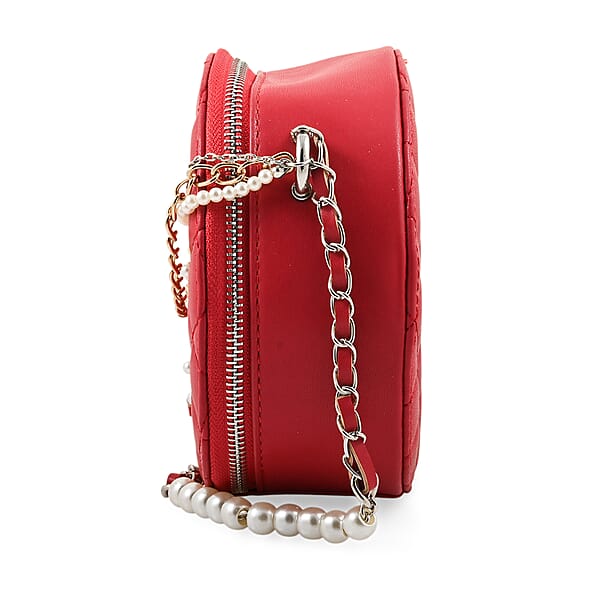 Shop Lc Badgley Mischka Red Quilted Vegan Leather Round Crossbody Bag