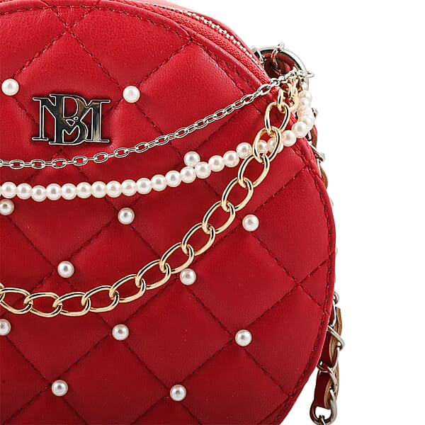 Shop Lc Badgley Mischka Red Quilted Vegan Leather Round Crossbody Bag