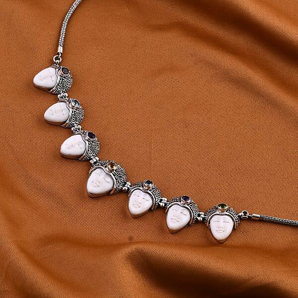 Shop Lc Bali Goddess Carved Bone And Multi Gemstone 3.50 Ctw Seven Princess Necklace In Sterling Silver 20 Inches