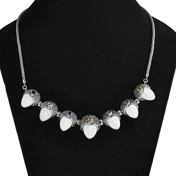 Shop Lc Bali Goddess Carved Bone And Multi Gemstone 3.50 Ctw Seven Princess Necklace In Sterling Silver 20 Inches