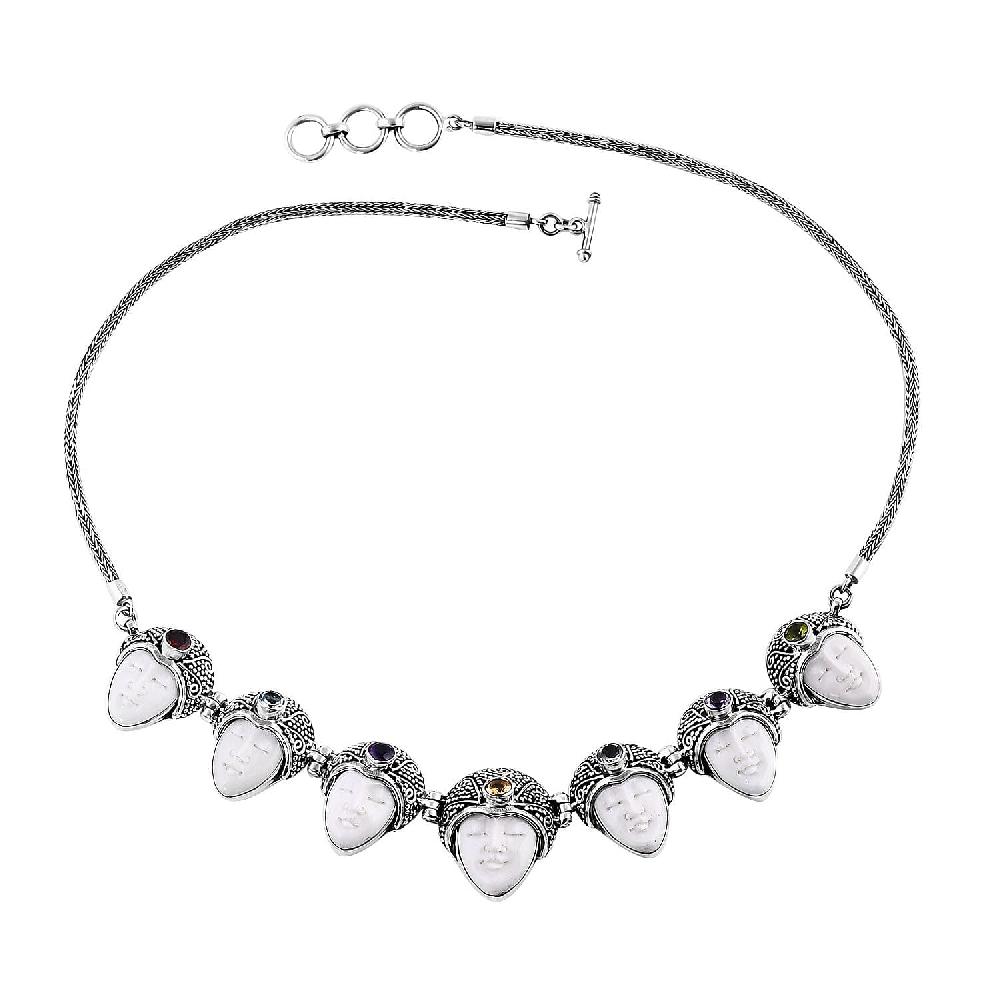 shop lc Bali Goddess Carved Bone and Multi Gemstone 3.50 ctw Seven Princess Necklace in Sterling Silver 20 Inches