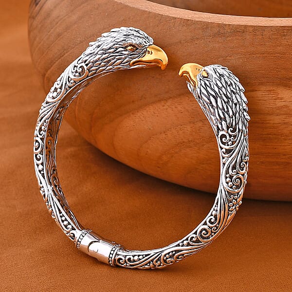 Shop Lc Bali Legacy 22K Vermeil Yellow Gold Over And Sterling Silver Garuda Bangle Bracelet (7.25 In) 32.80 Grams