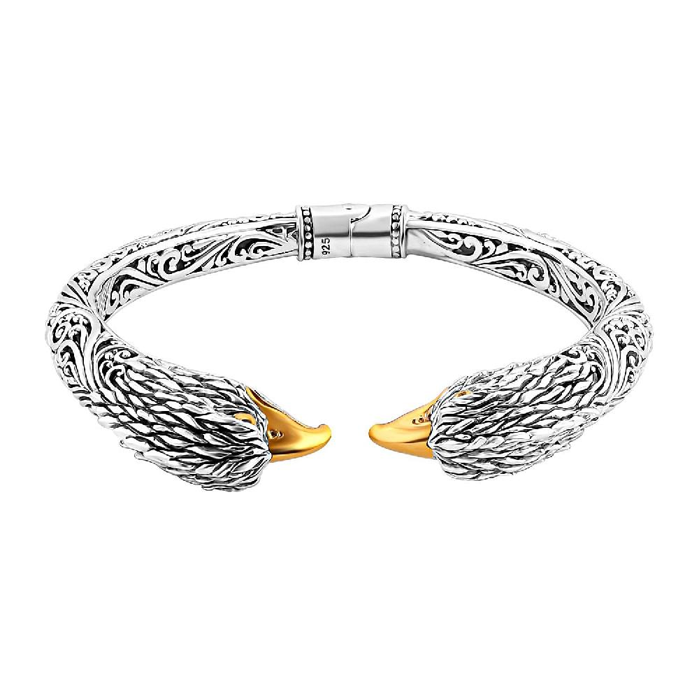 shop lc Bali Legacy 22K Vermeil Yellow Gold Over and Sterling Silver Garuda Bangle Bracelet (7.25 In) 32.80 Grams