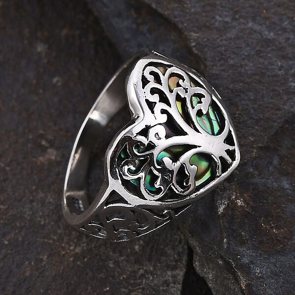 Shop Lc Bali Legacy Abalone Shell Floral Tree Of Life Heart Ring In Sterling Silver