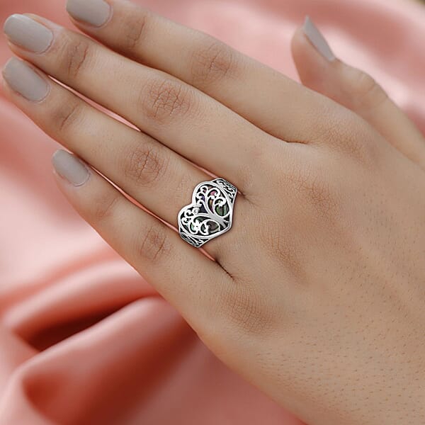 Shop Lc Bali Legacy Abalone Shell Floral Tree Of Life Heart Ring In Sterling Silver