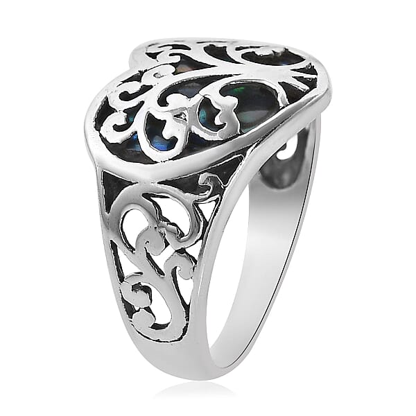 Shop Lc Bali Legacy Abalone Shell Floral Tree Of Life Heart Ring In Sterling Silver